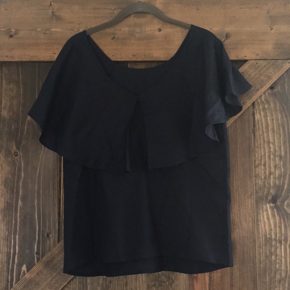 Ann Taylor Navy Linen Open Back Top - Picture 2 of 3